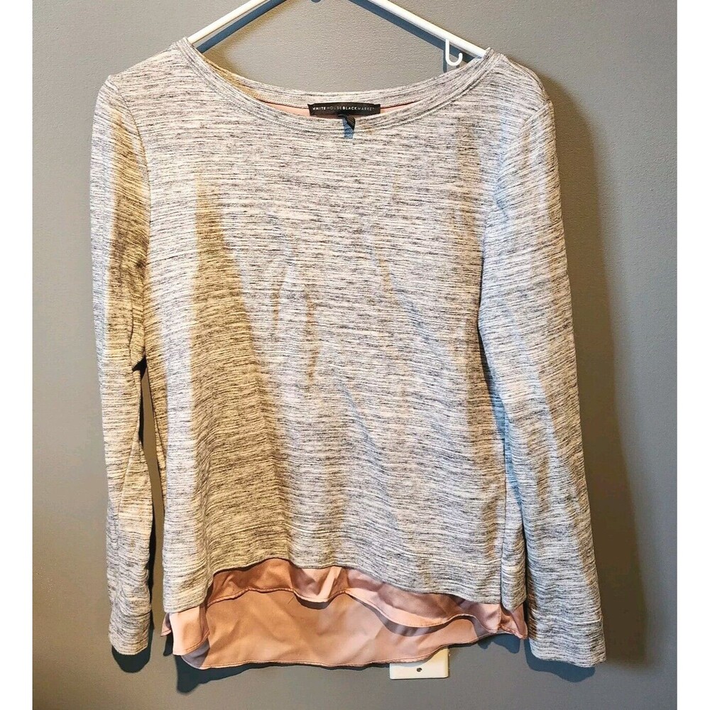 White House Black Market Longsleeve Blouse Shirt Grey Pink Women's Size Small